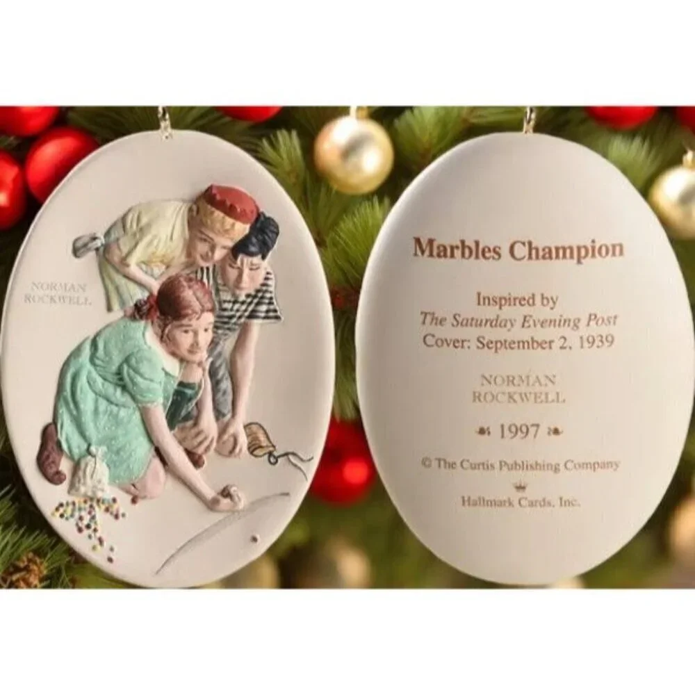 Vintage Hallmark Ornament Norman Rockwell Marbles Champion Sculpted Dated 1997